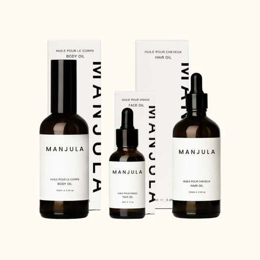 Manjula Essentials Trio (All 3 Oils - Face, Body and Hair ) + Free Gua Sha